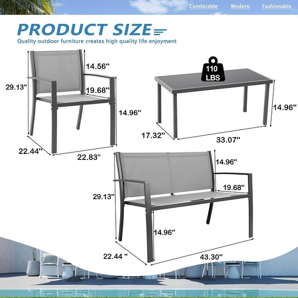 4Piece Outdoor Patio Textilene Bistro Set Conversation Set w/Loveseat