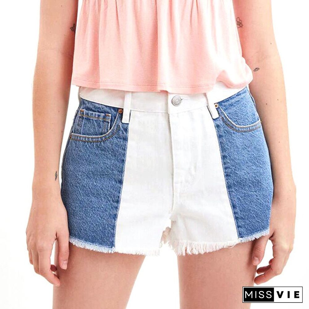 Women Stitched High Stretch Mid Waist Denim Shorts