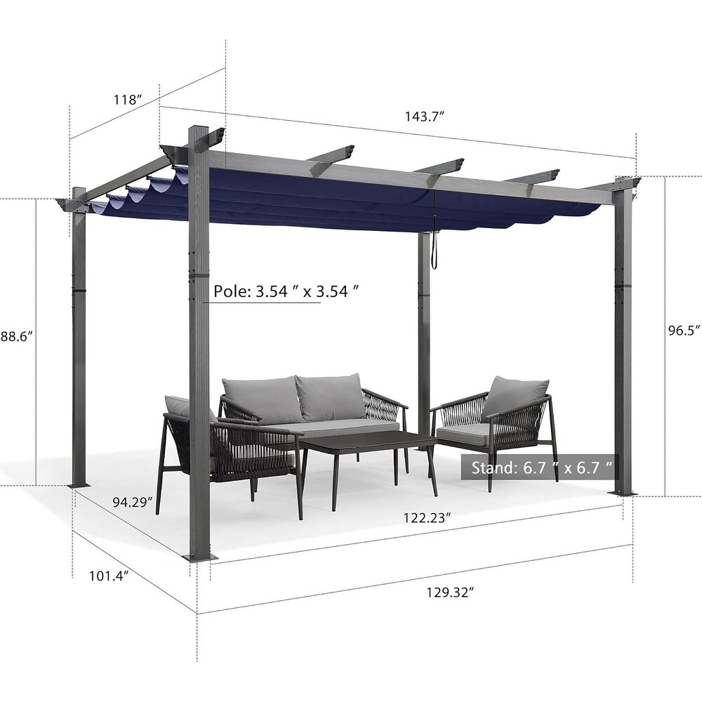 PURPLE LEAF Outdoor Aluminum Grey Wood Grain Frame Gazebo With Adjustable Canopy Patio Gazebo