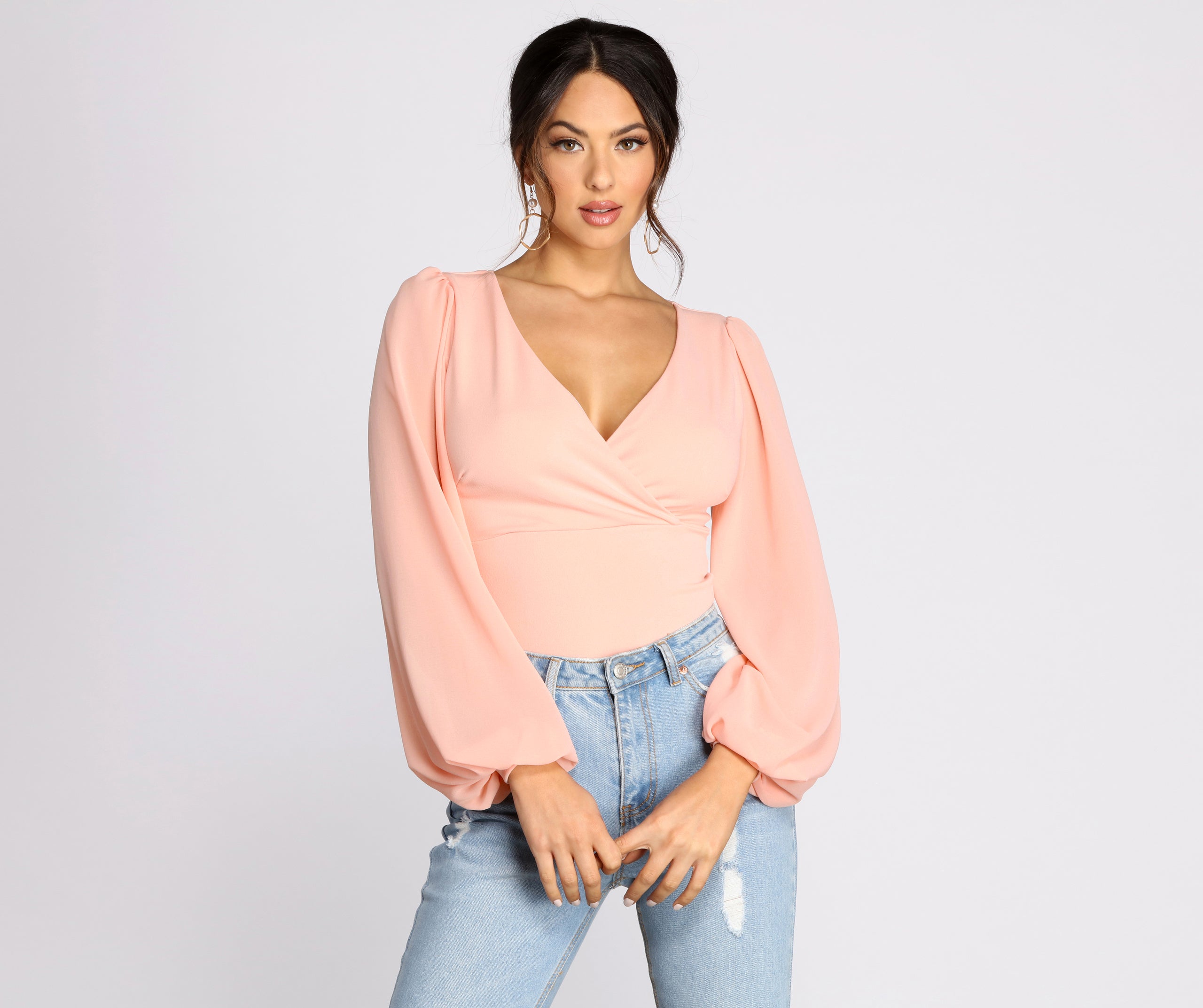 Classic Chiffon Sleeve Wrap Front Blouse