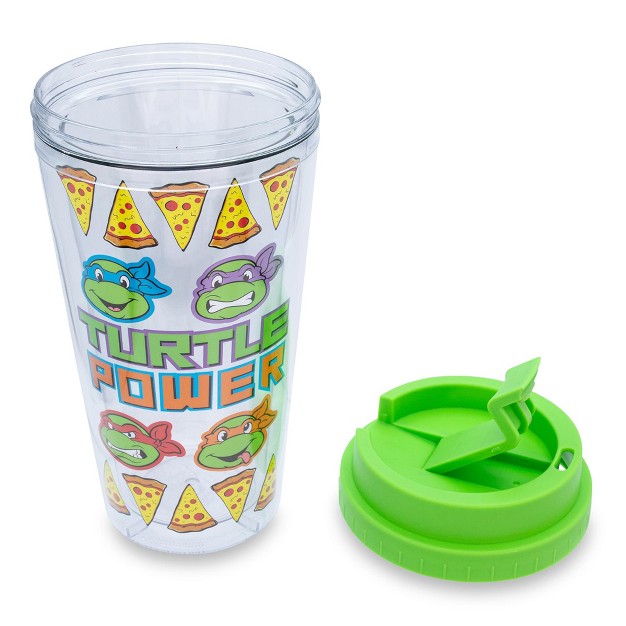 Silver Buffalo Teenage Mutant Ninja Turtles Pizza Slices Plastic Travel Tumbler 16 Ounces