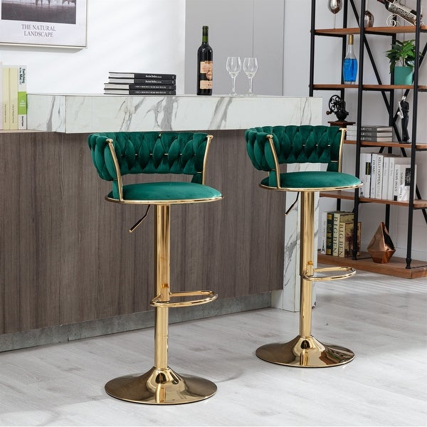 Set of 2 Swivel Height Adjustable Bar Stools with Footrest