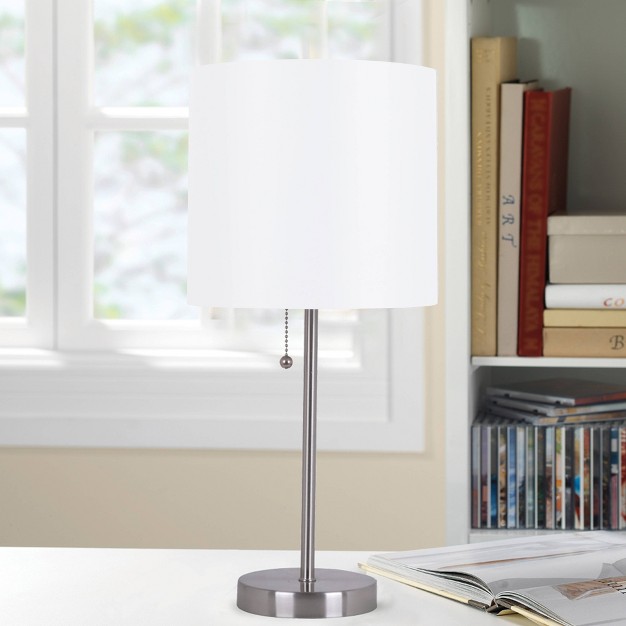 Metal Stick Table Lamp With Pull Chain Silver Cresswell Lighting