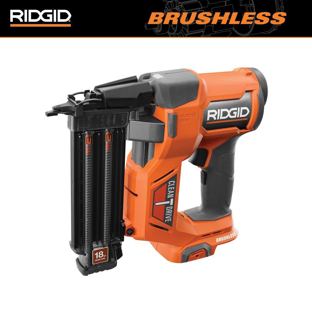 RIDGID 18V Brushless Cordless 18-Gauge 2-18 in. Brad Nailer (Tool Only) with CLEAN DRIVE Technology R09891B