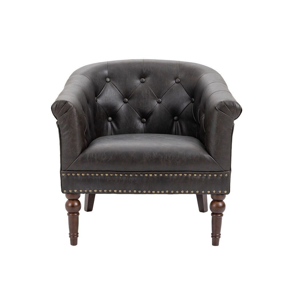 Contemporary PU Leather Tufted Barrel Accent Chair