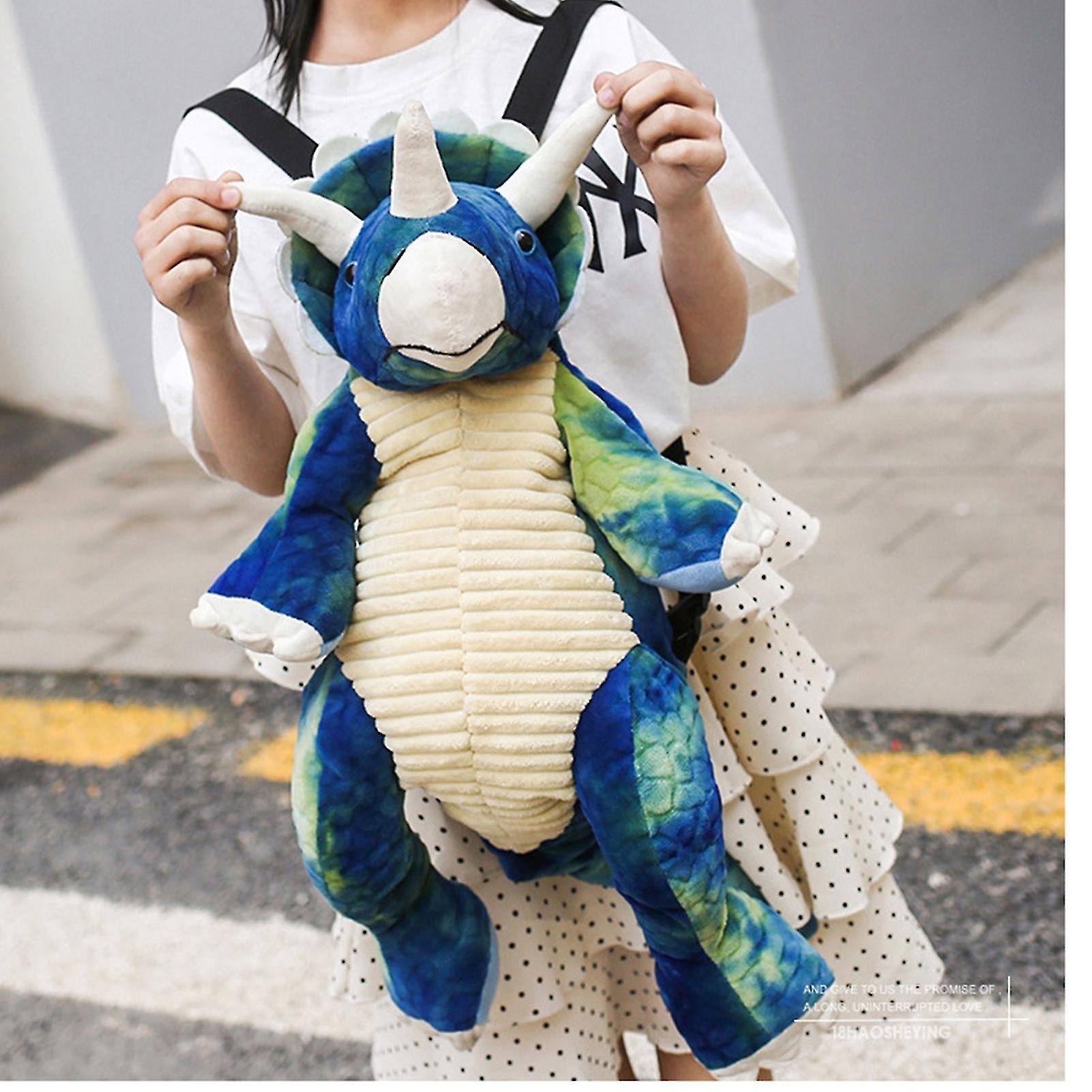 Kids Dinosaur Backpack Cartoon 3D Dinosaur Shape Soft Plush Kids Cute Animal Backpack for Travel School Camping Blue