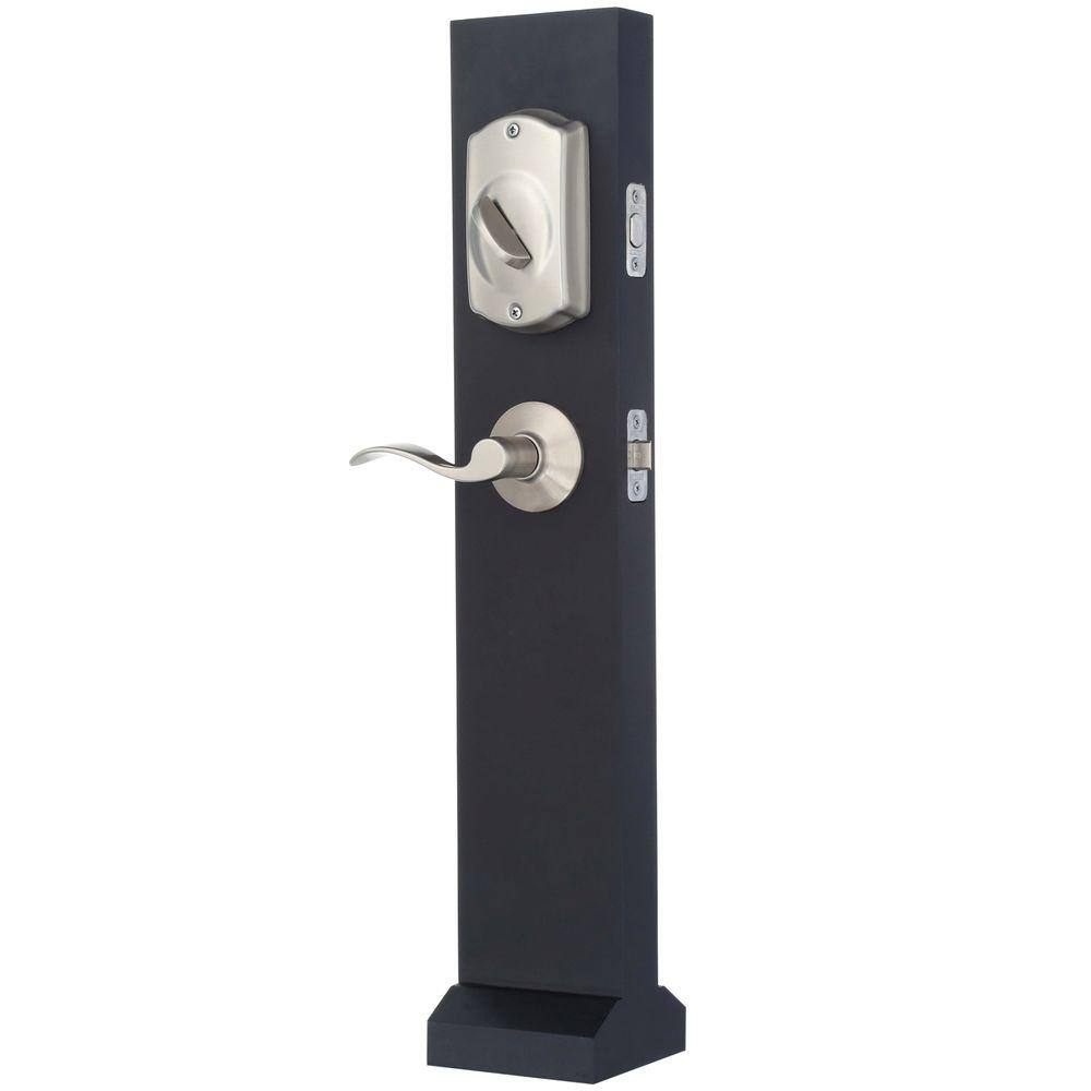 Schlage Camelot Satin Nickel Electronic Keypad Deadbolt Door Lock with Accent Door Handle FBE365 V CAM 619 ACC