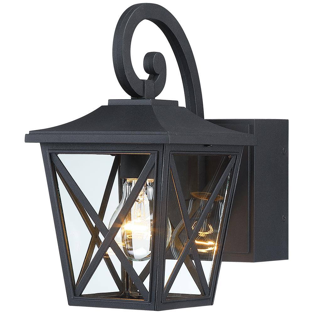 TRUE FINE Glendale 1-Light Black Hardwired Outdoor Wall Lantern Sconce with Built-In GFCI Outlets TD20016OT