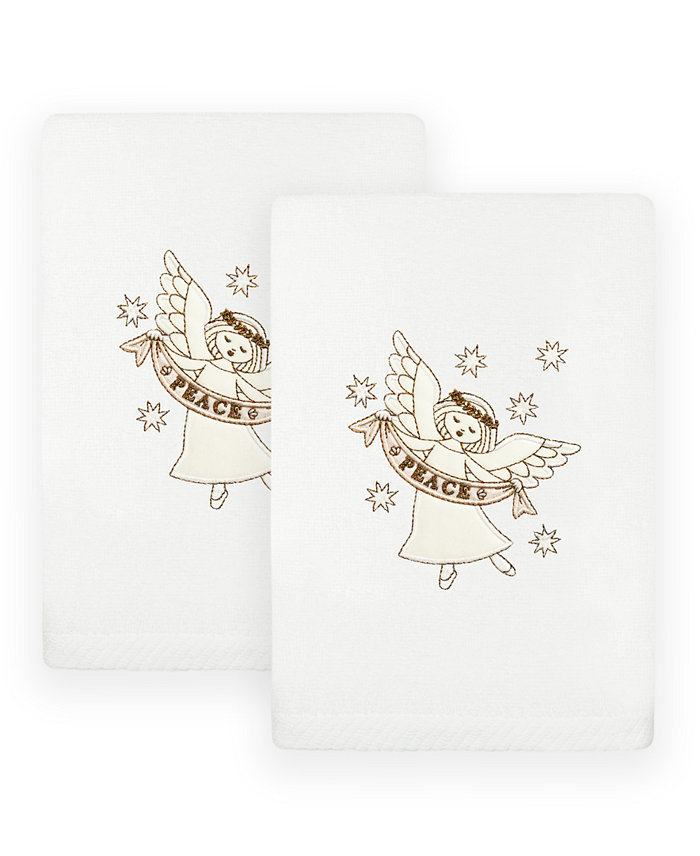 Linum Home Christmas Angel Embroidered Luxury 100% Turkish Cotton Hand Towels 2 Piece Set