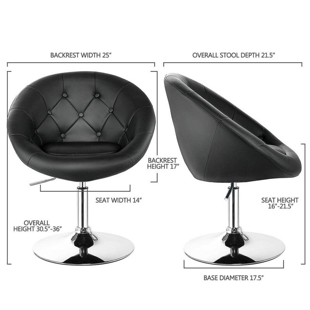 Gymax 36 in. H Swivel Bar Stools Low Back Metal Height Adjustable Round Tufted Back Bar Chairs Black (Set of 2) GYM05657