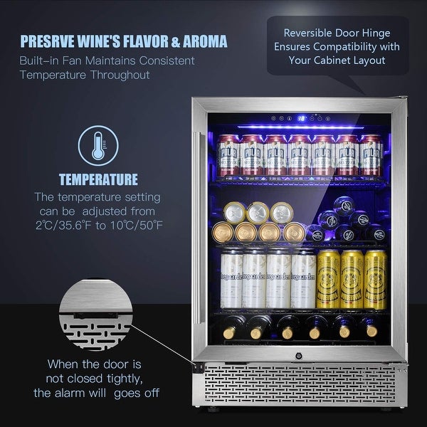 24 Inch Beverage Refrigerator Buit-in Wine Cooler Mini Fridge