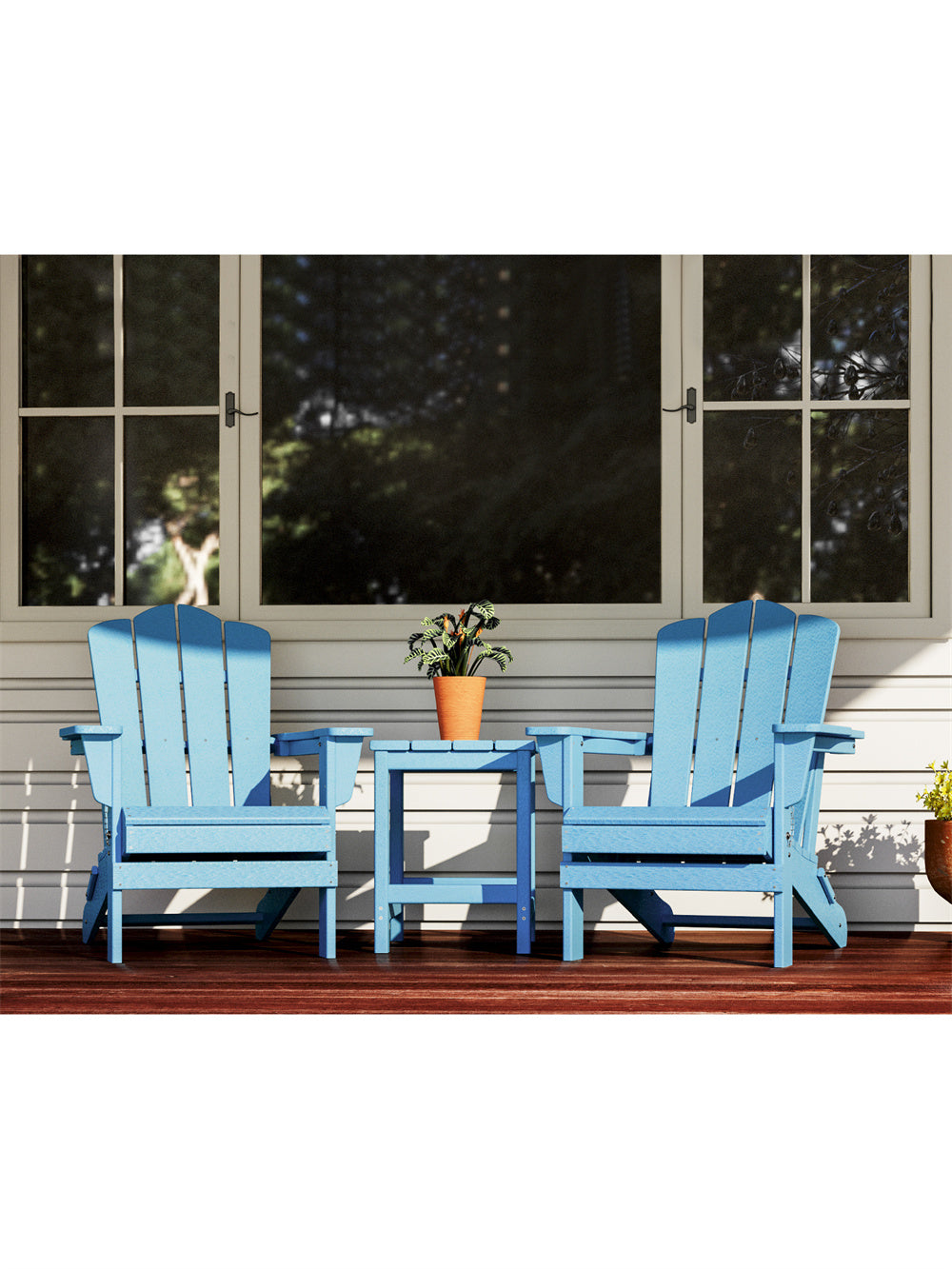 VOUA Folding Adirondack Chair Resin Outdoor Patio Furniture, Light Blue