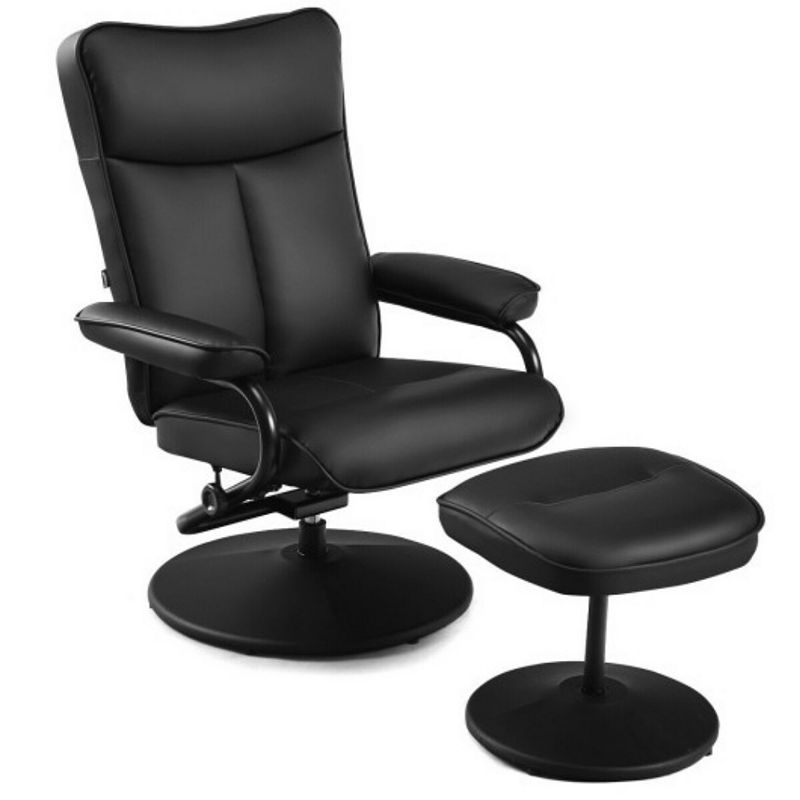 PVC Leather Recliner Chair Lounge Armchair Swivel With Ottoman - Black