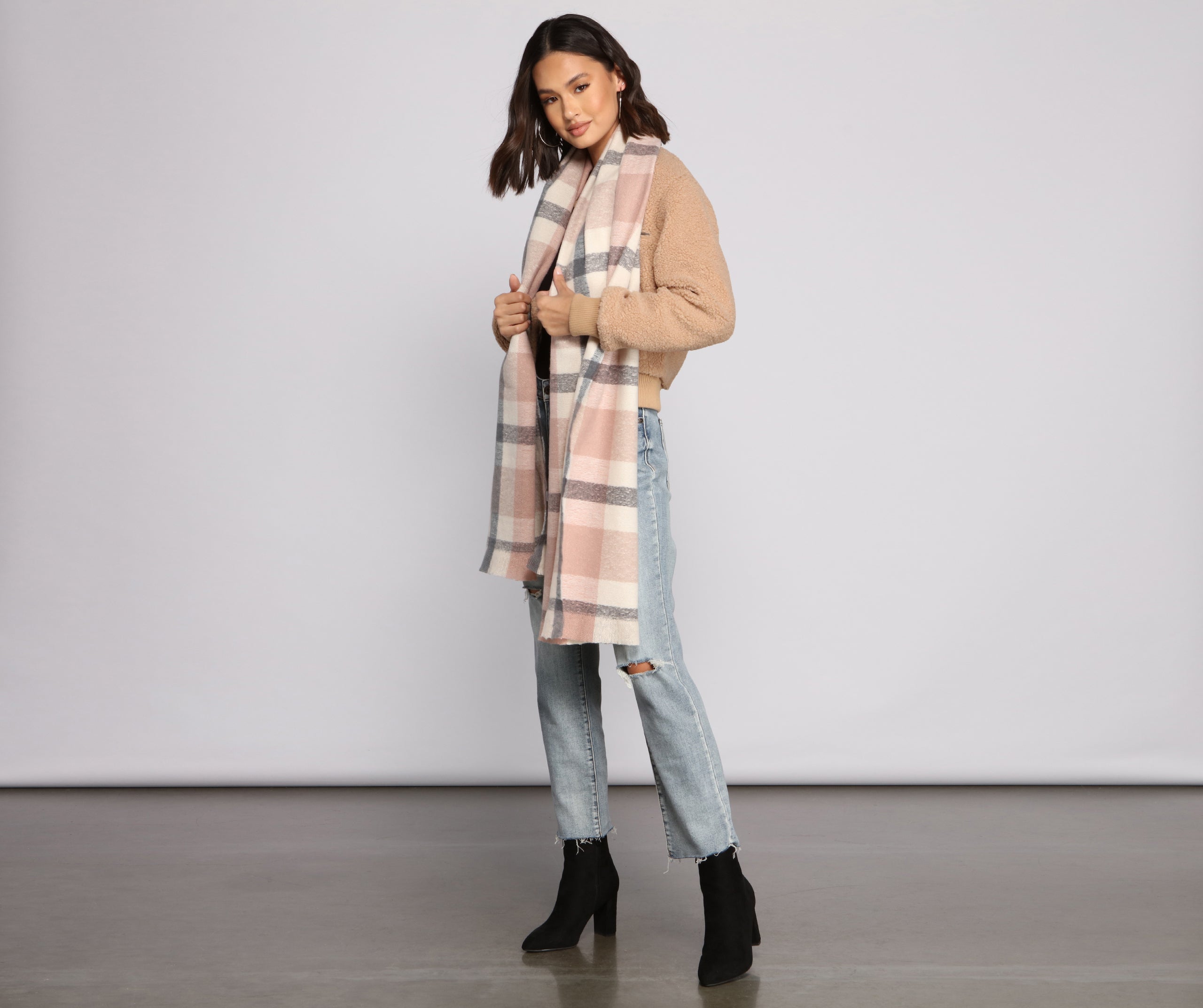 Wrapped In Cozy Vibes Plaid Blanket Scarf