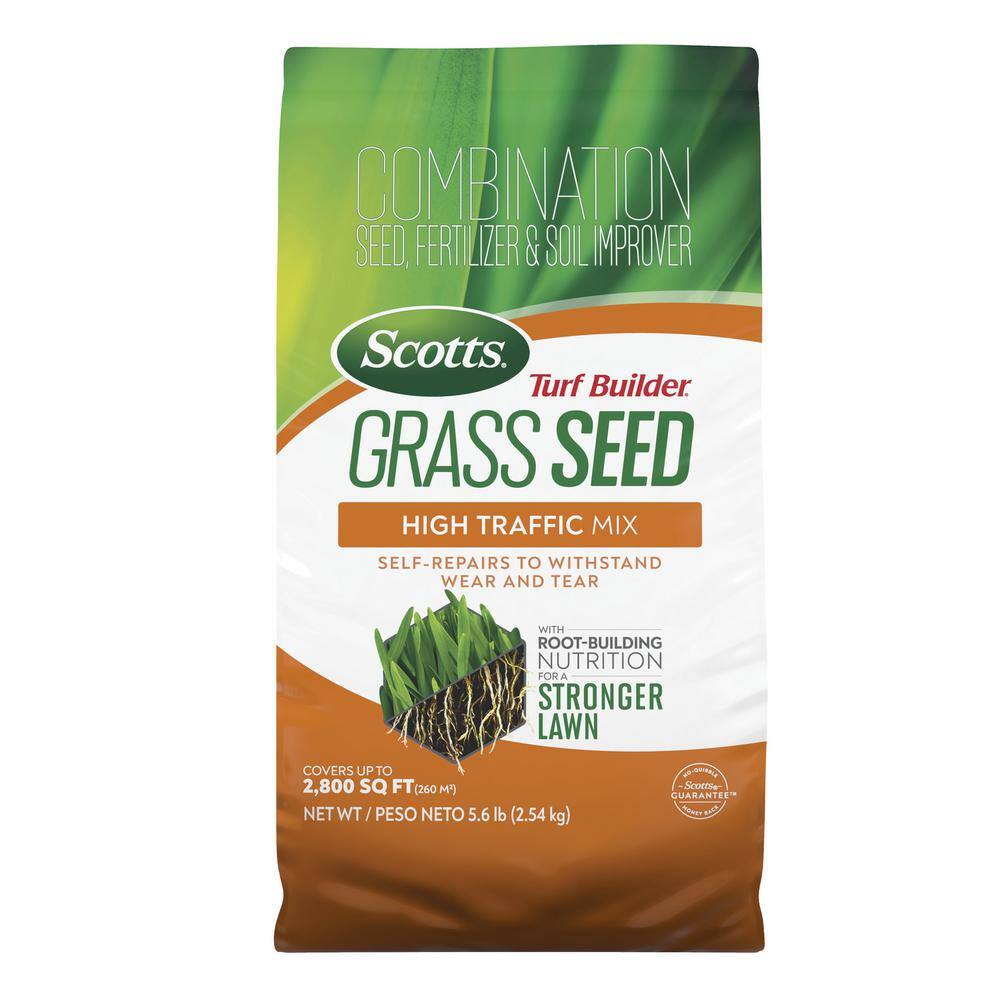 Scotts Turf Builder 5.6 lbs. Grass Seed High Traffic Mix with Fertilizer and Soil Improver Self-Repairs 18045