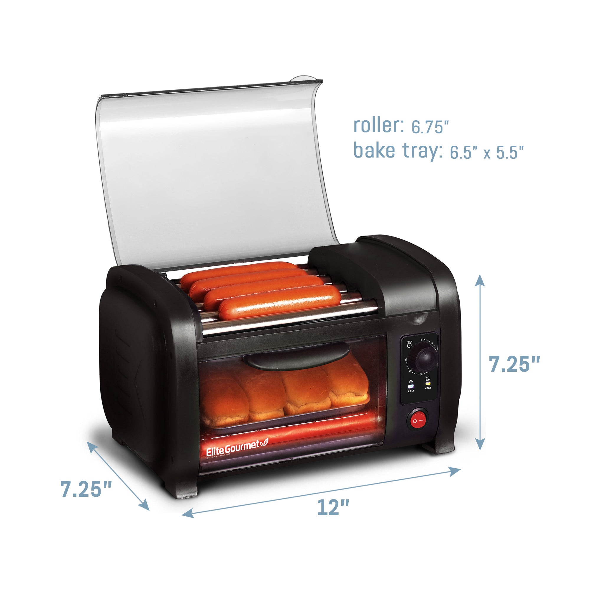 Elite by Maxi Matic Cuisine EHD-051B Hot Dog Roller and Toaster Oven, black