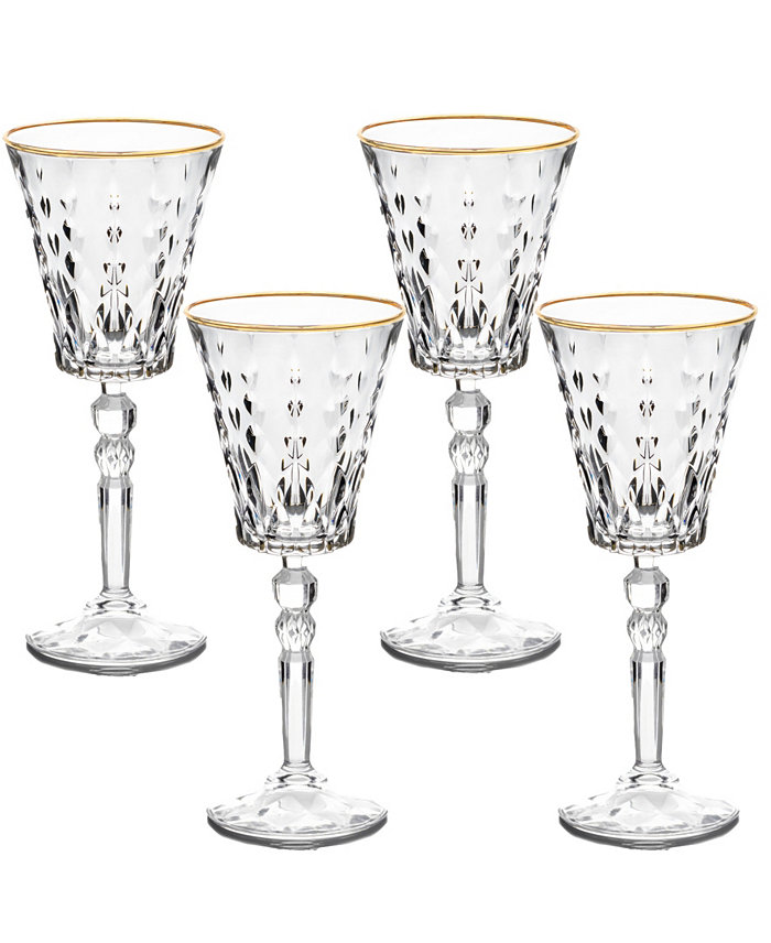 Lorren Home Trends Marilyn Gold-Tone Red Wine Goblets Set of 4