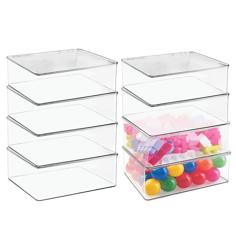 mDesign Plastic Stackable Toy Storage Bin with Attached Lid - 8 Pack