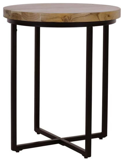 Ames Solid Wood Modern 20 Round End Table  Natural   Industrial   Side Tables And End Tables   by Kolibri Decor  Houzz