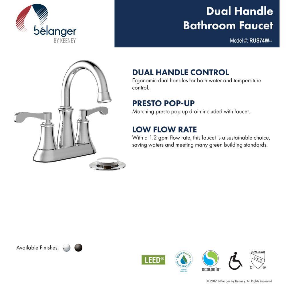 KEENEY Belanger RUS74WORB 4 in Centerset 2Handle Bathroom Faucet with PopUp Assembly in Oil Rubbed Bronze