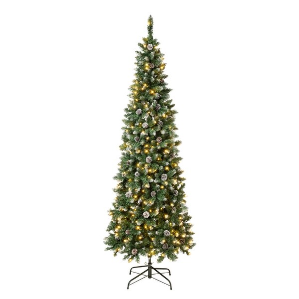 National Tree Company 7.5 ft. Oakley Hills Snow Slim Tree with LED Lights