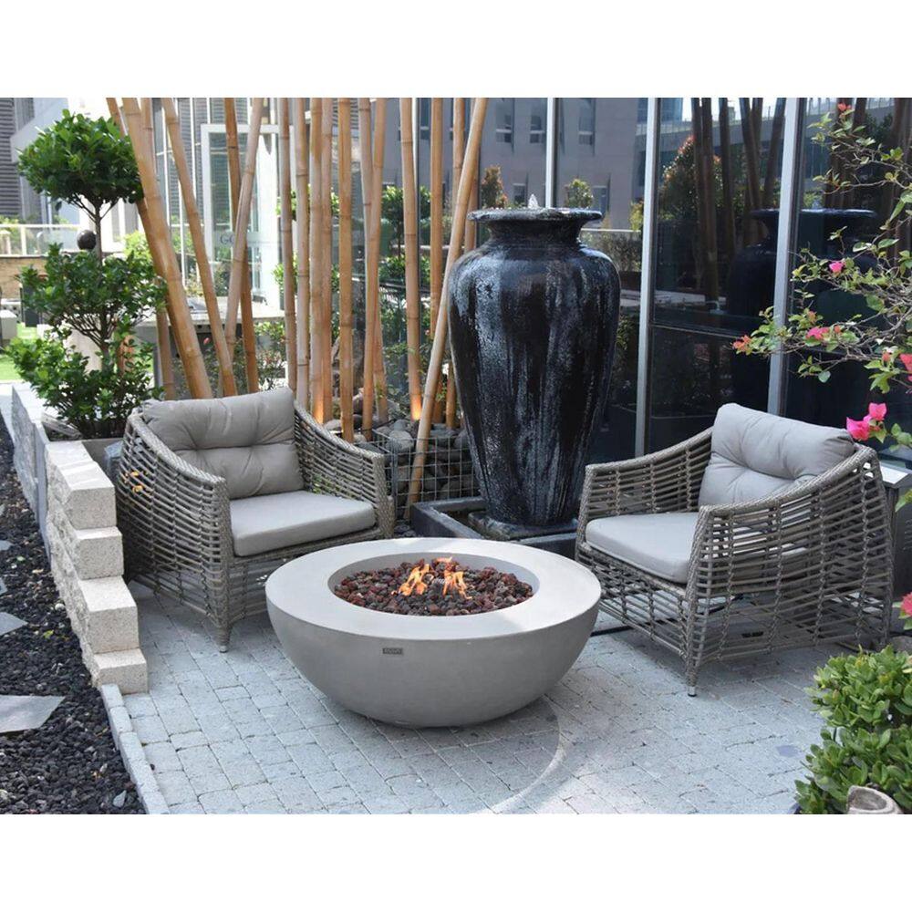 ENVELOR:Envelor Elementi Lunar 42 in. x 42 in. Round Concrete Stainless Steel Propane Burner Fire Pit Bowl with Lava Rock ENV-OFG101-LP