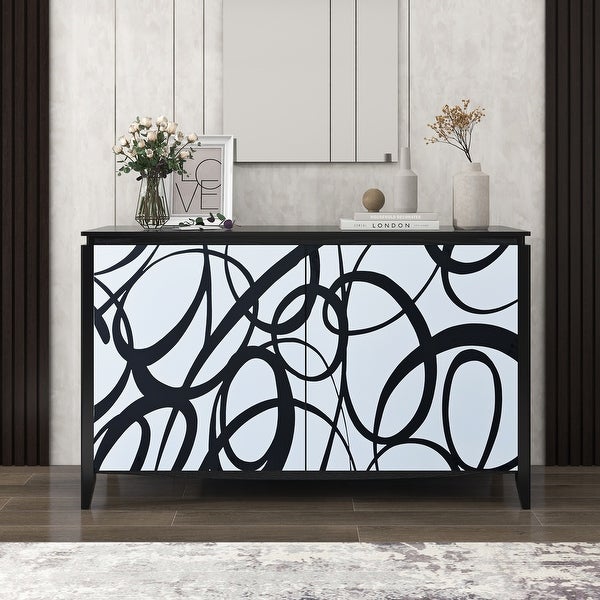 Sideboard Entryway Table with Art Spray Painting， Sofa Table Side Table with 2 Drawers and 4 Shelves for Living room Entryway