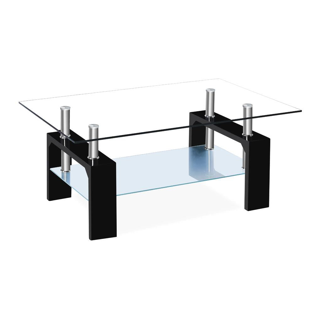 Ubesgoo Glass Double Tiers Coffee Table Rectangular Black