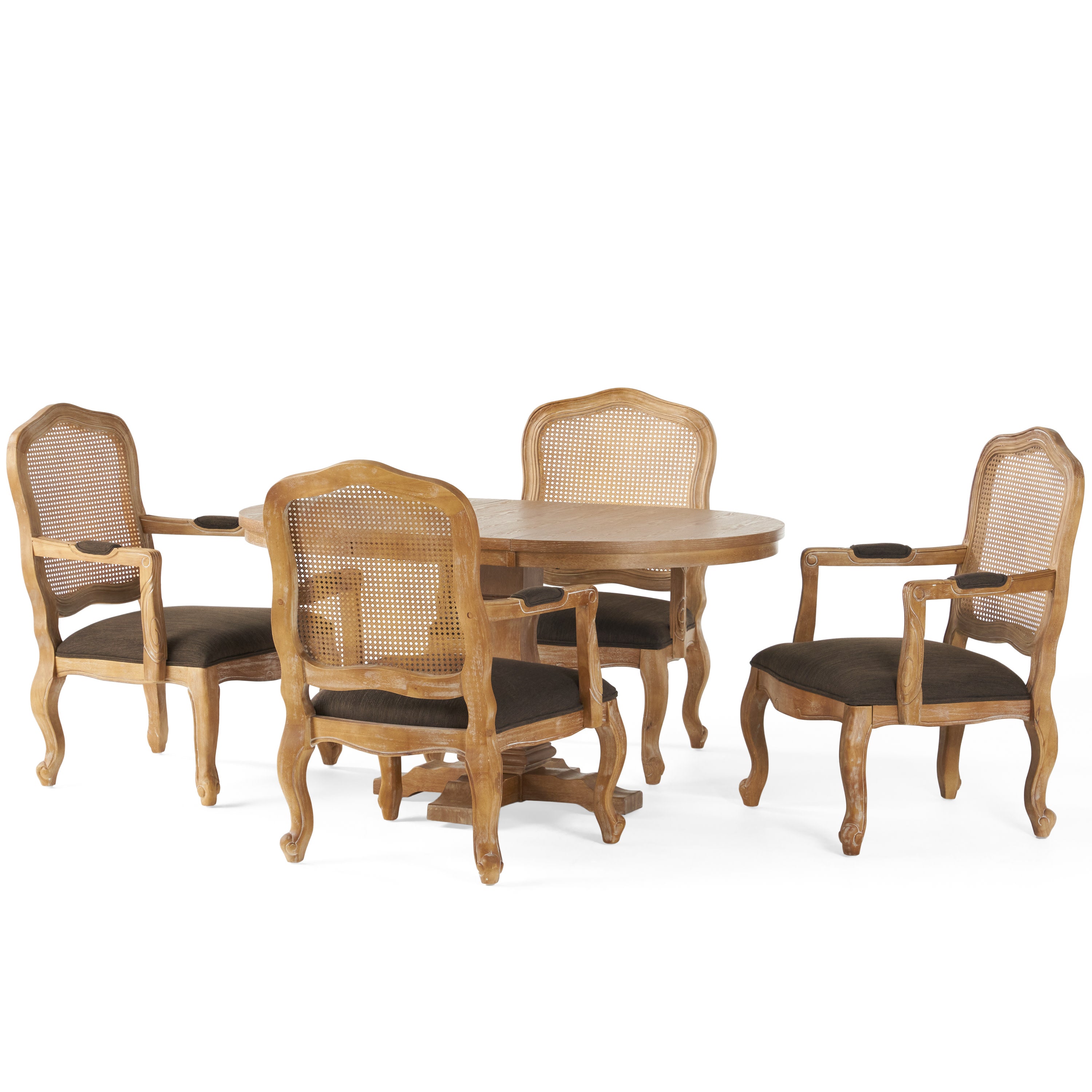 Biorn French Country Wood and Cane 5-Piece Expandable Oval Dining Set