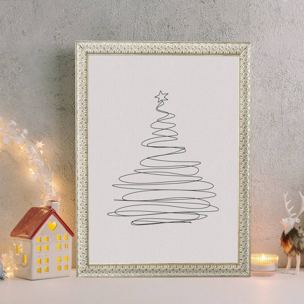 X 10 quot christmas Tree Outline White Gold Frame Wall Canvas Petal Lane