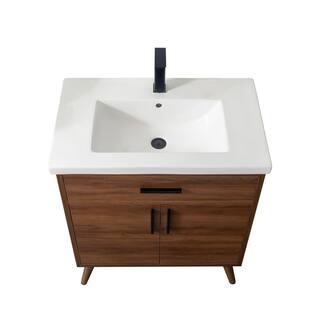 SUDIO Nelson 30 in. W x 18.5 in. D x 34 in. H Bath Vanity in Walnut with White Ceramic Top Nelson-30WN