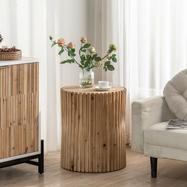 Retro Fashion Style Cylindrical Coffee Table with Vertical Texture Relief Design