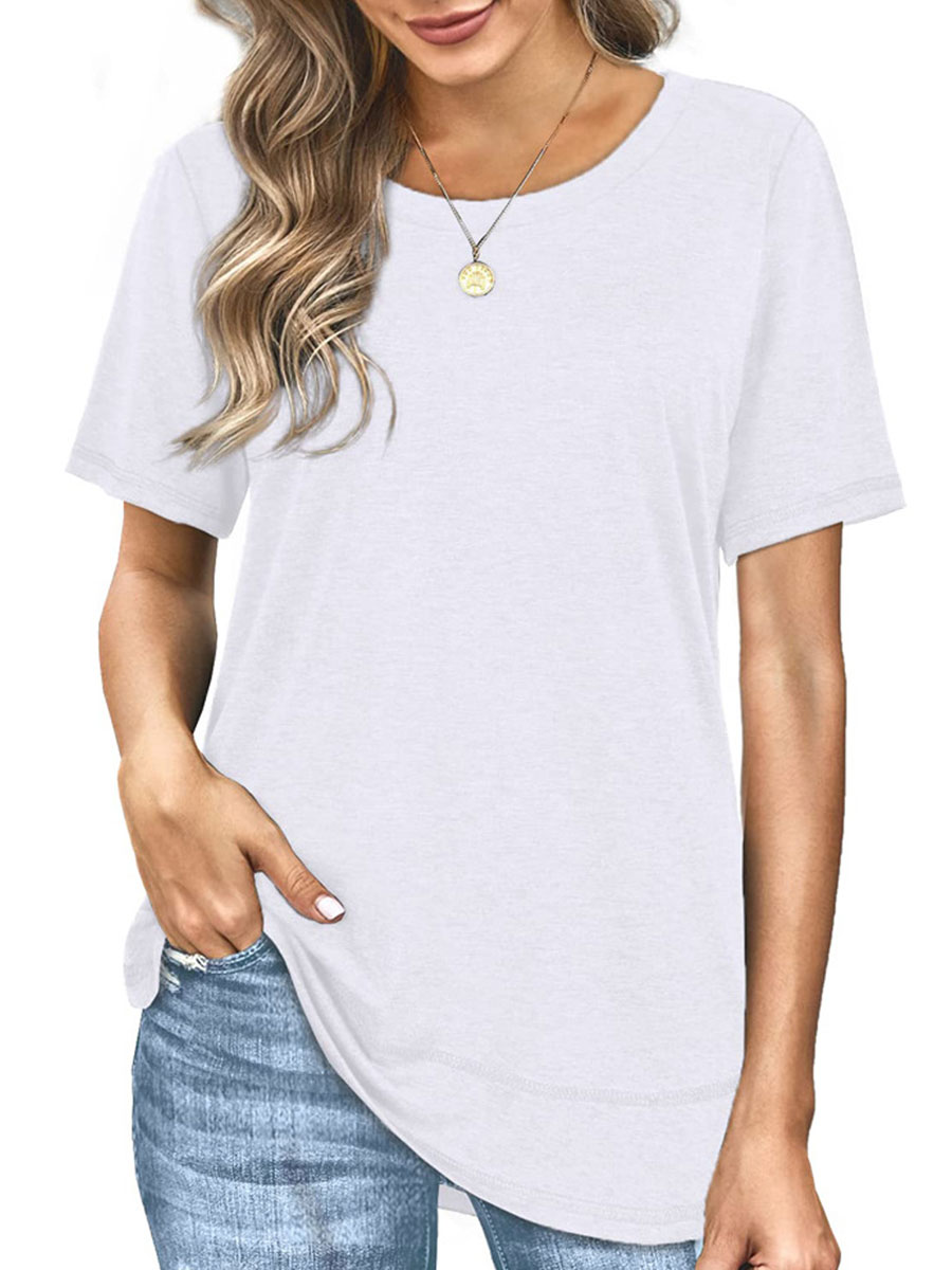 Round Neck Casual Loose Solid Color Short-sleeved T-shirt