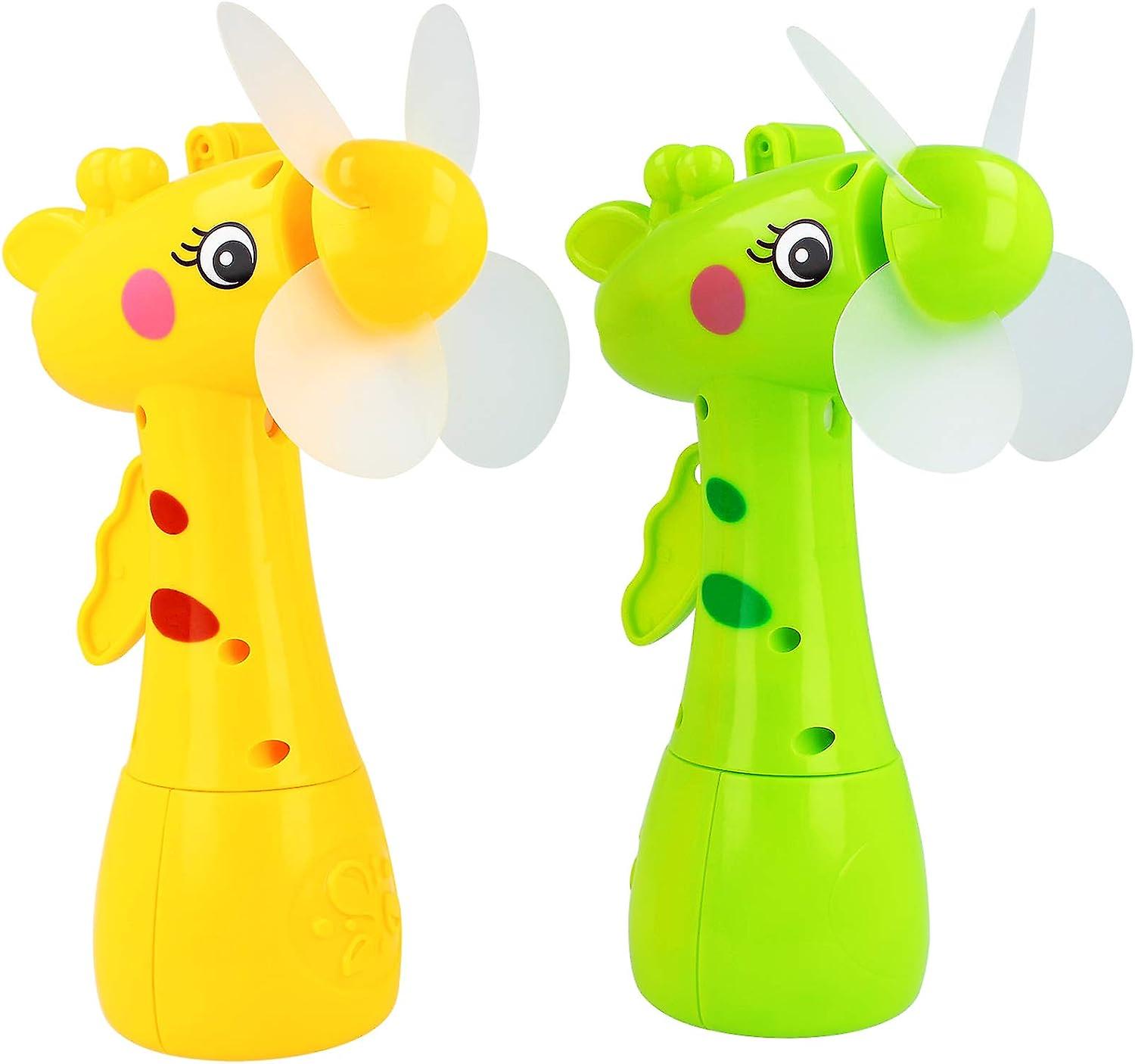 2x Hand-held Fan - Mini Fan With Water Tank - Mini Hand-cranked Fan With Water Jet (2 Pieces - Yellow + Green)