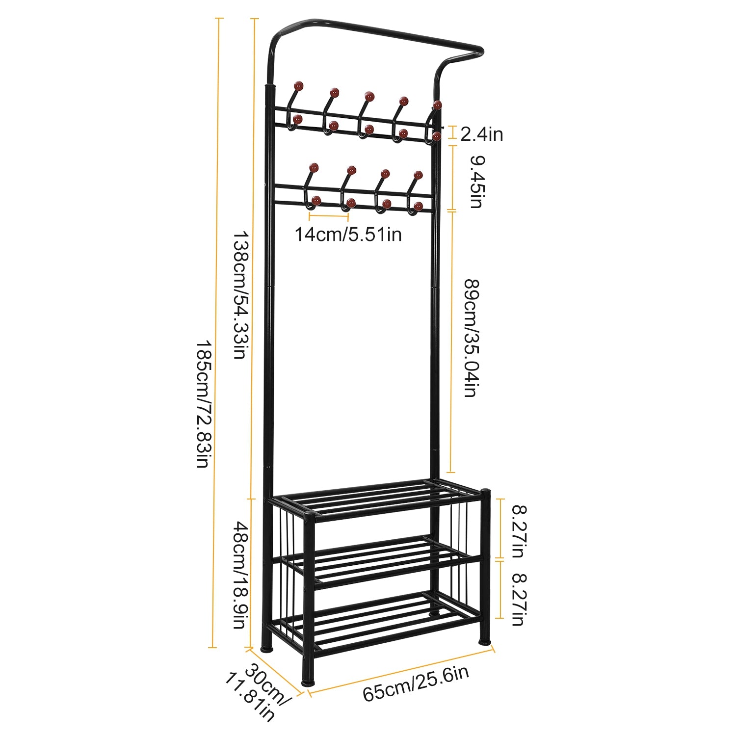 iMountek 18 Hooks Metal Coat Hat Rack 3-Tier Shoe Shelf Stand Cloth Hanger Holder Standing Entryway Shelf