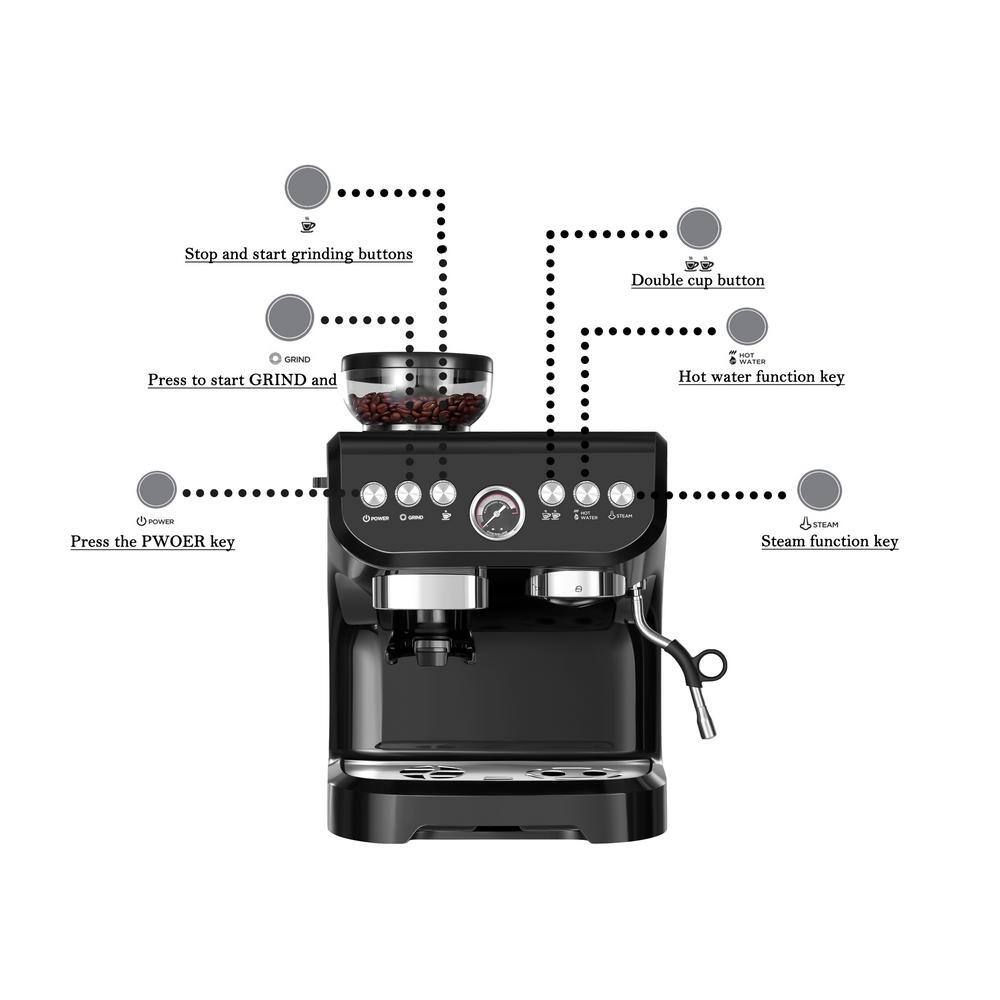 Edendirect 10 Cup Black Drip Espresso Machine Coffee Maker with Build in grinder Automatic off Milk Froth TWWJACXY517E