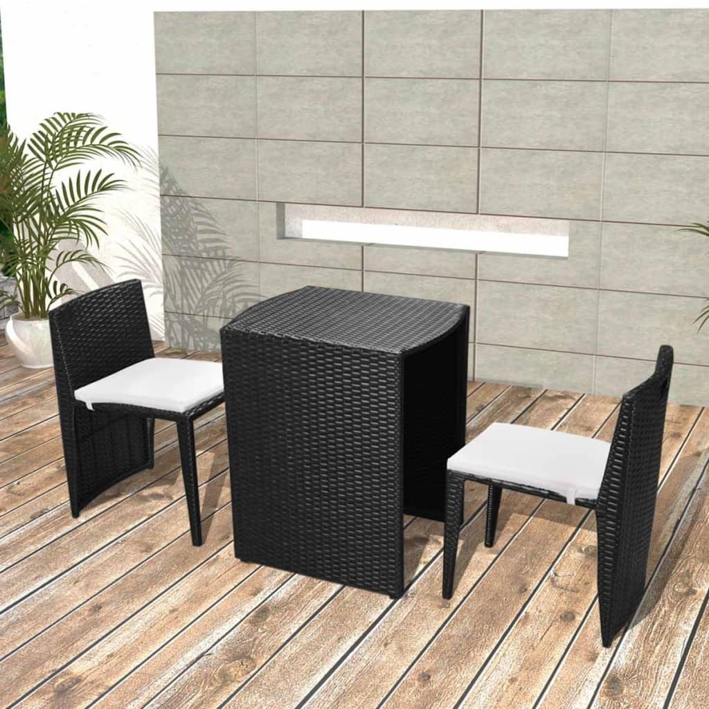 3 Piece Bistro Set with Cushions Poly Rattan Black - Overstock - 35848183