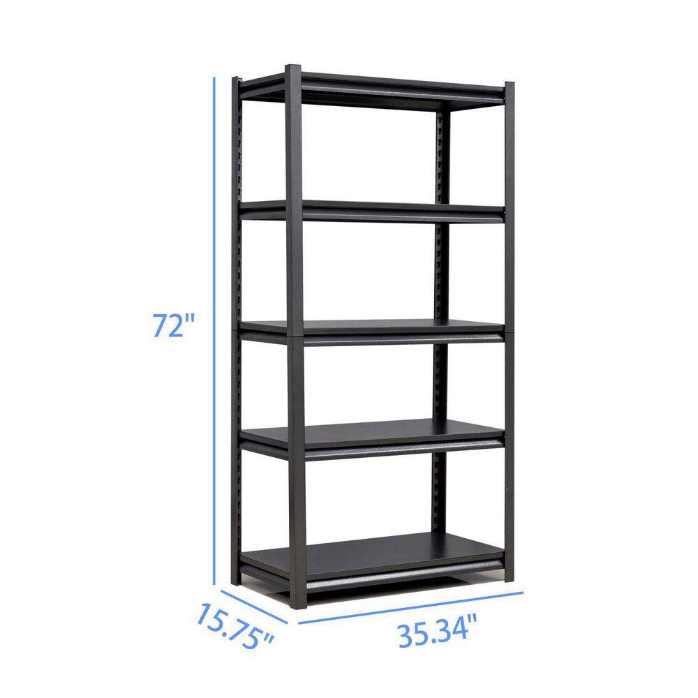 Tidoin Black 5-Tier Adjustable Metal Shelving Unit Heavy Duty Shelving Utility Rack 35.4 in. W x 15.7 in. D x 72 in. H MOR-YDW12-364