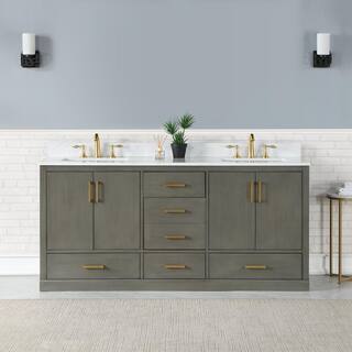 Altair Monna 72 in. W x 22 in. D x 34 in. H Bath Vanity in Gray Pine with Carrara White Composite Stone Top 544072-GP-AW-NM