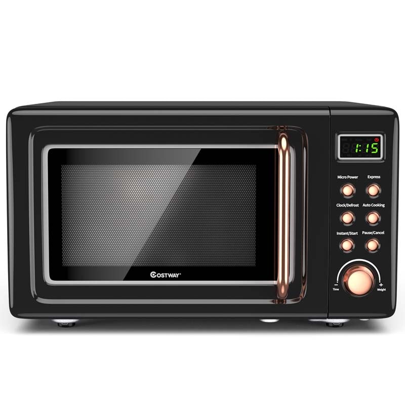 0.7Cu.ft Retro Countertop Microwave Oven, 700W with 5 Microwave Power, Glass Turntable & Viewing Window