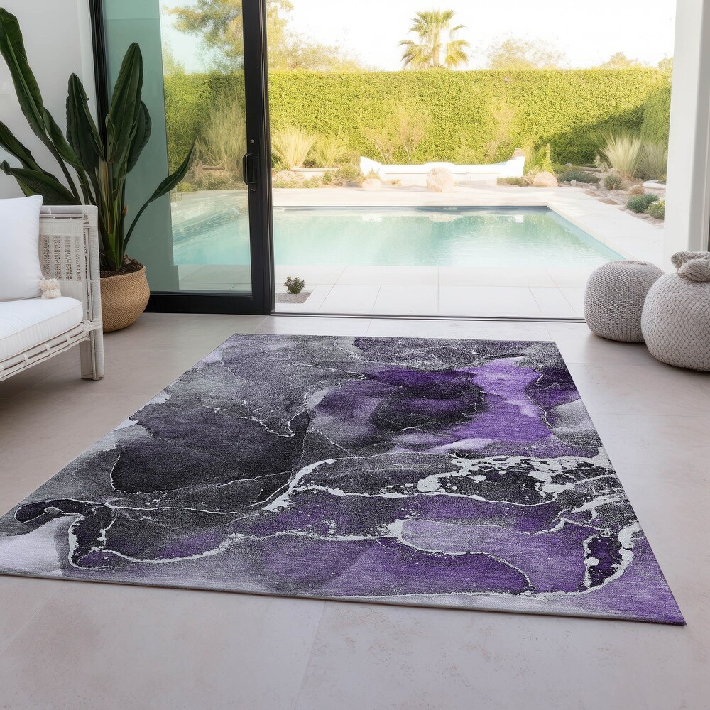 Machine Washable Indoor/ Outdoor Chantille Abstract Purple Rug