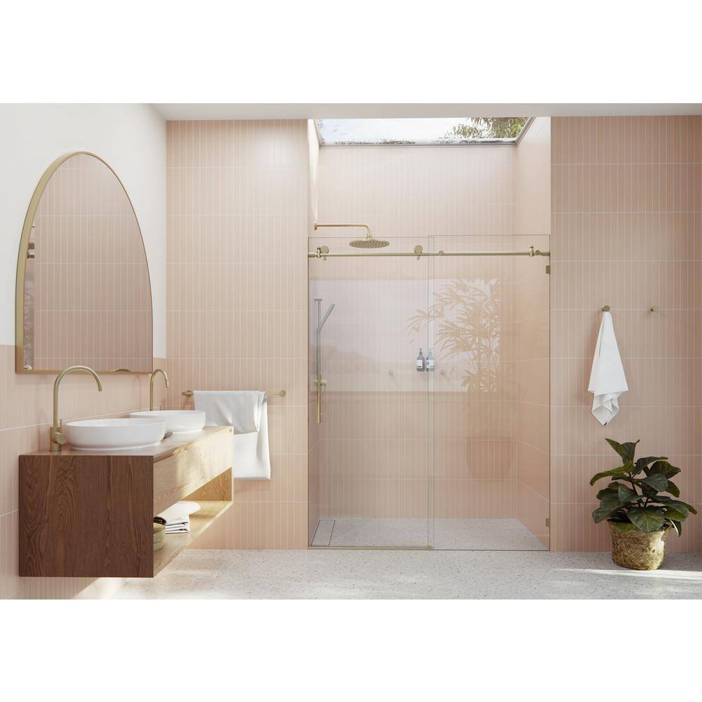 Glass Warehouse 60 in. x 78 in. Frameless Sliding Shower Door in Satin Brass GW-SLD-60-SB