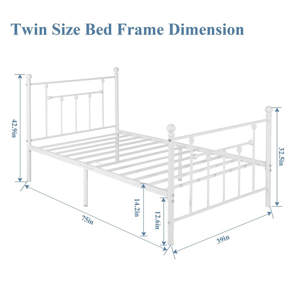 White Platform Bed Frame With Headboard  Twin/ Full/Queen Size Bed