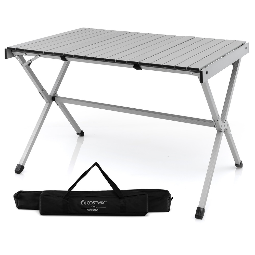 Costway 4 6 Person Portable Aluminum Camping Table Lightweight Roll Up   See Details