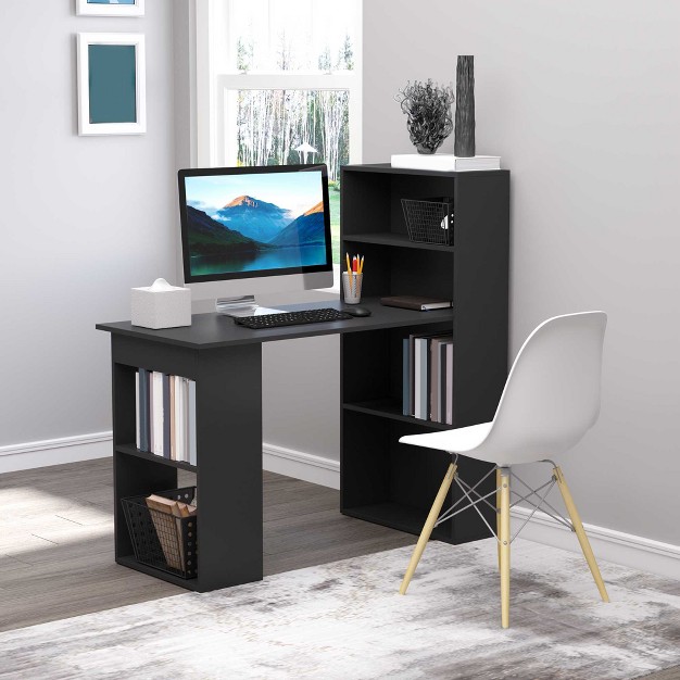 Homcom Modern Compact Computer Desk With 6 tier Storage Shelves Combo Writing Table Workstation With Bookshelf For Home Office