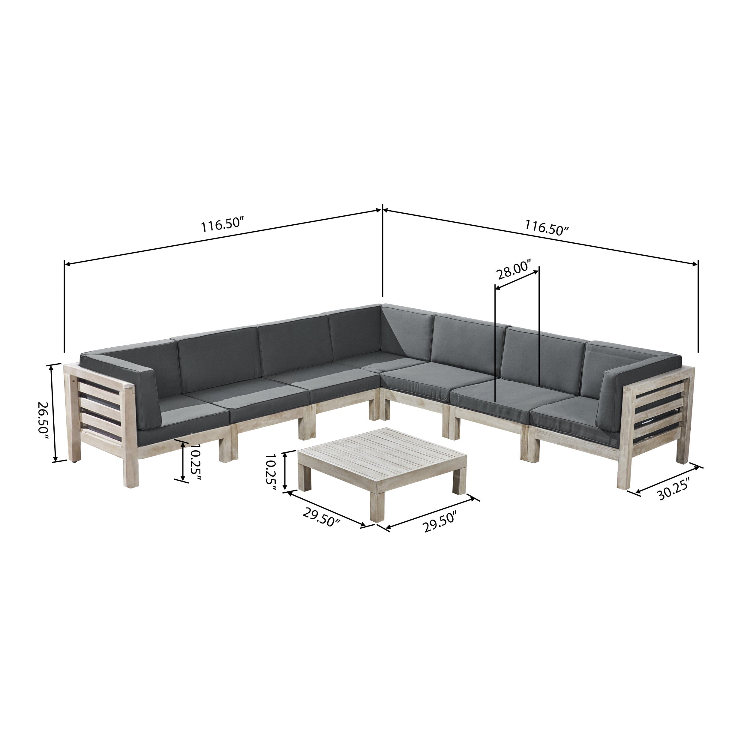 Dawn Outdoor 7 Seater Acacia Wood Sectional Sofa Set