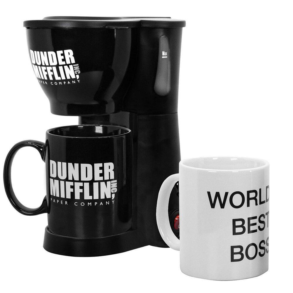 Uncanny Brands 'The Office' Black Single Cup Coffee Maker Gift Set with 2 Coffee Mugs CM2-OFF-OF1