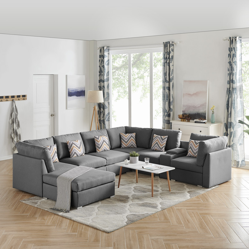 Amira Gray Fabric Reversible Modular Sectional  Usb Console  Ottoman  89825 6   Contemporary   Sectional Sofas   by Timeout PRO  Houzz