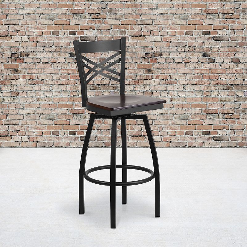 Flash Furniture Hercules Series Black ''X'' Back Swivel Metal Barstool