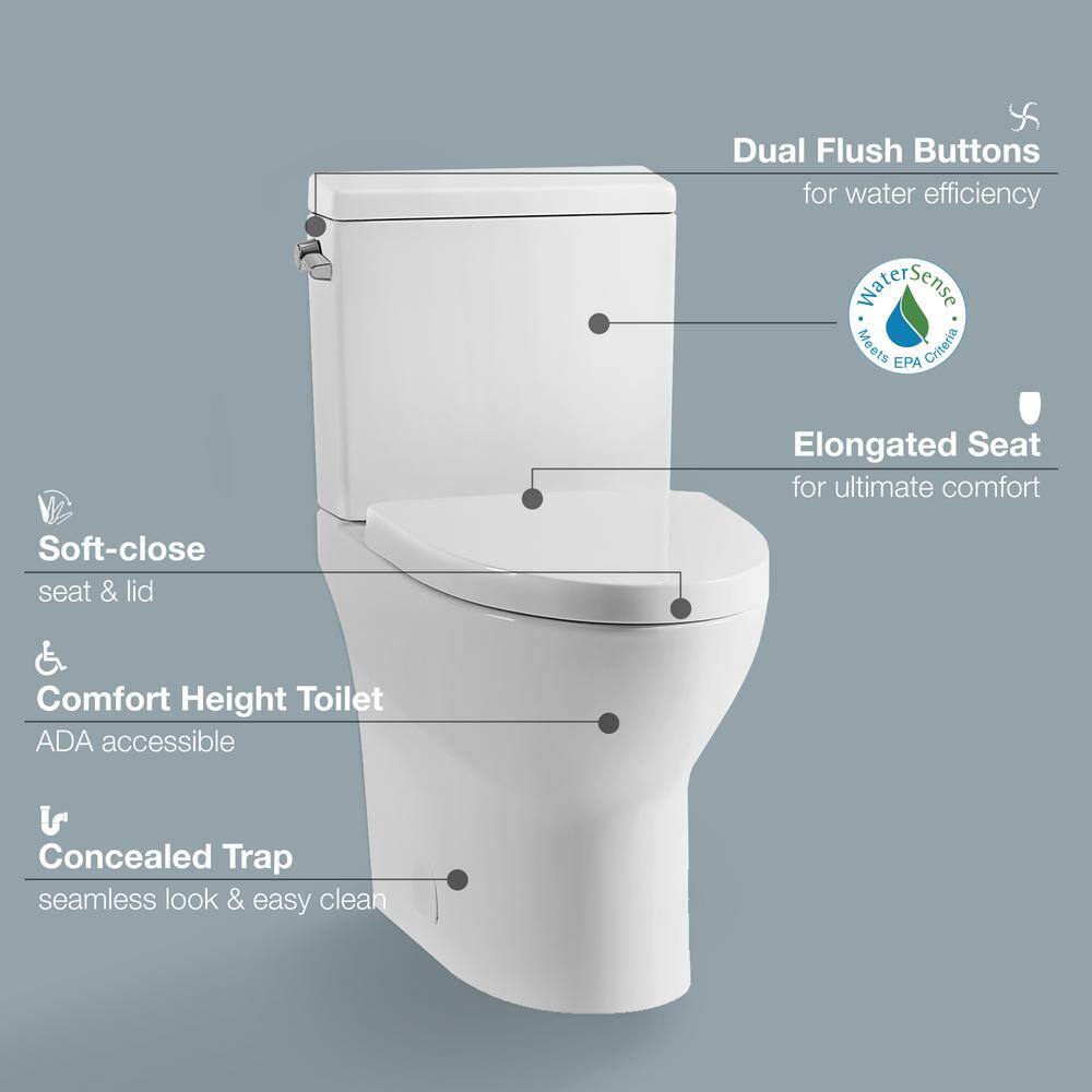 Glacier Bay Caspian 2-Piece 1.11.6 GPF Dual Flush Elongated Toilet in White Seat Included GBTO201